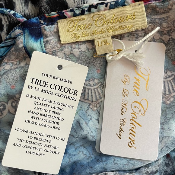 True Colours La Moda Blue Cat Hi Low Frill Maxi Cover Up Dress - Picture 8 of 11